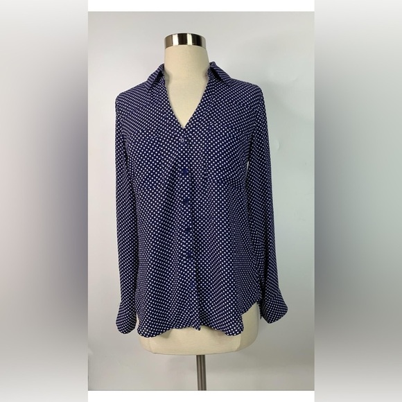 Express Polka Dot Button Down Long Sleeve Shirt - Picture 1 of 8